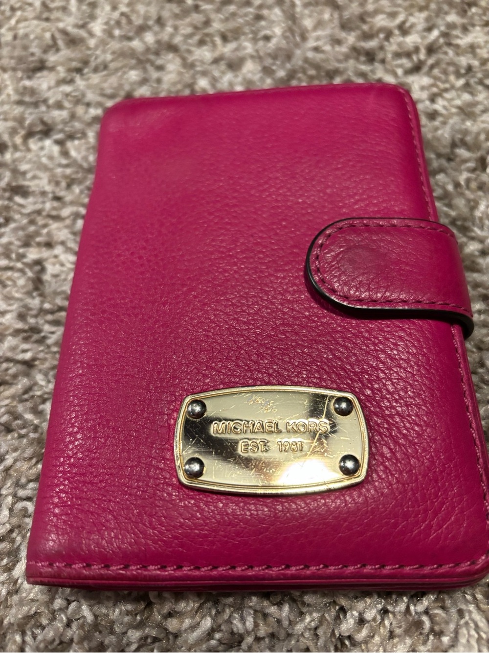 Michael Kors Hot Pink Leather Snap Wallet Phone Case with Gold Plate